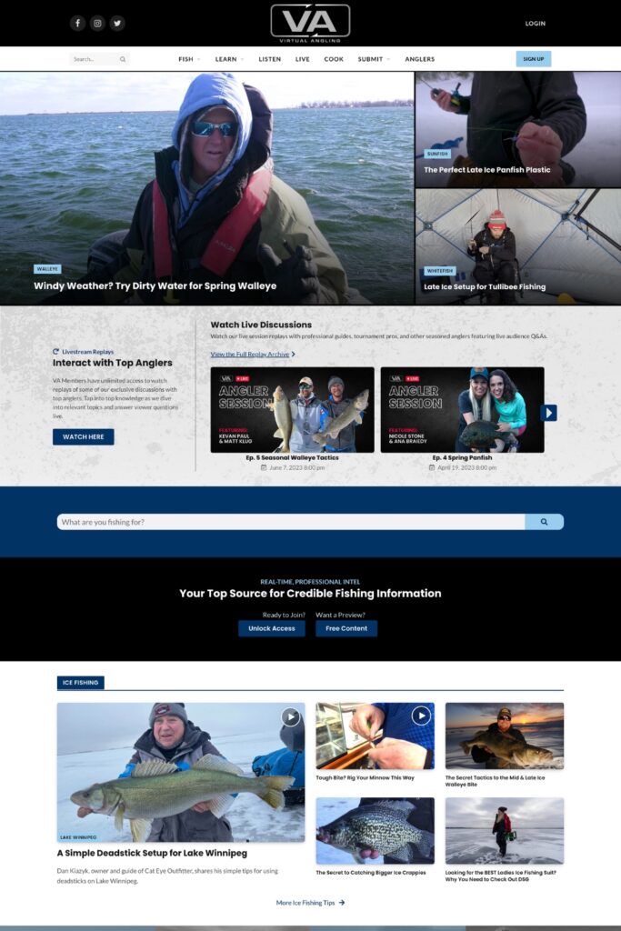 Homepage of the Virtual Angling website