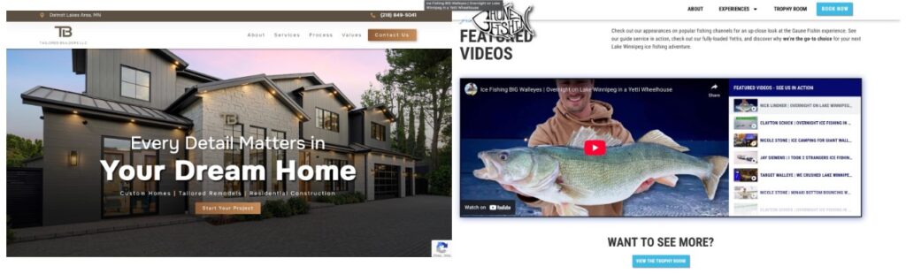 Two sample websites built with WordPress highlighting affordable web design options.