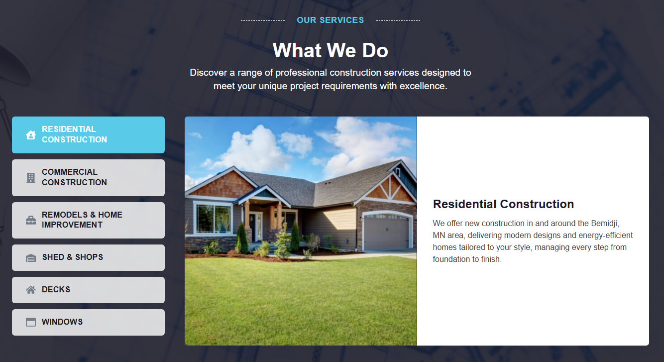 a small business homepage with Concise Service Overview