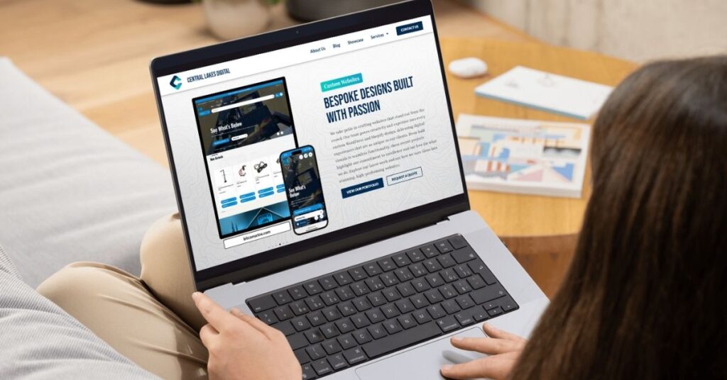 A laptop screen with a clean website images layout
