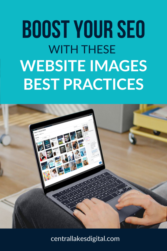 a laptop screen showing the alt text setting UI with text overlay "Boost Your SEO with These Website Images Best Practices"