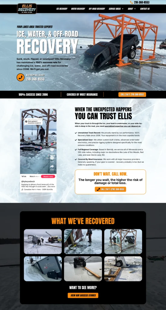 Homepage of the Ellis Recovery website