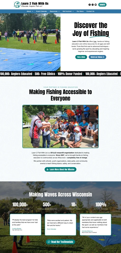 Homepage of the Learn 2 Fish With Us website