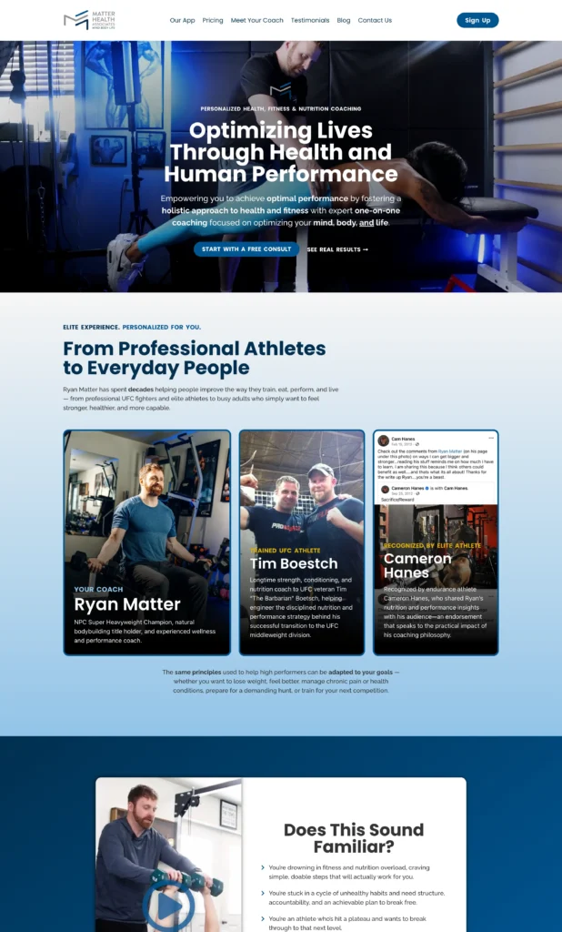 Homepage of the Matter Health Associates website