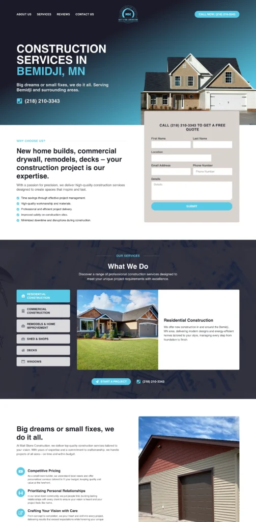Homepage of the Matt Stone Contracting website