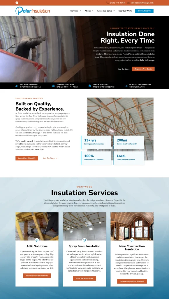 Homepage of the Polar Insulation website, designed by Central Lakes Digital