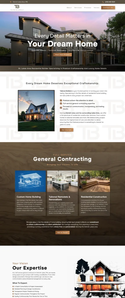 Homepage of the Tailored Builders website